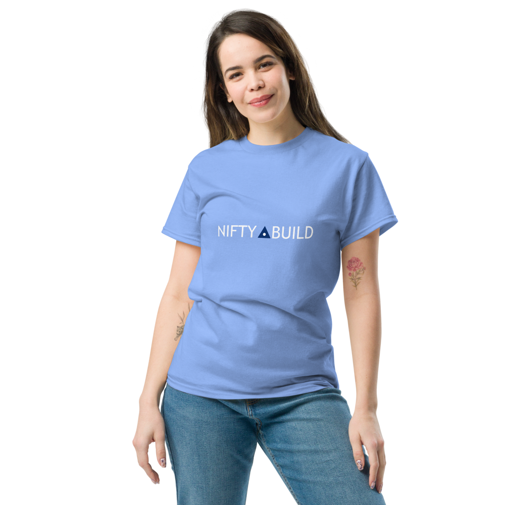Carolina Blue Nifty Build USA logo tee mockup